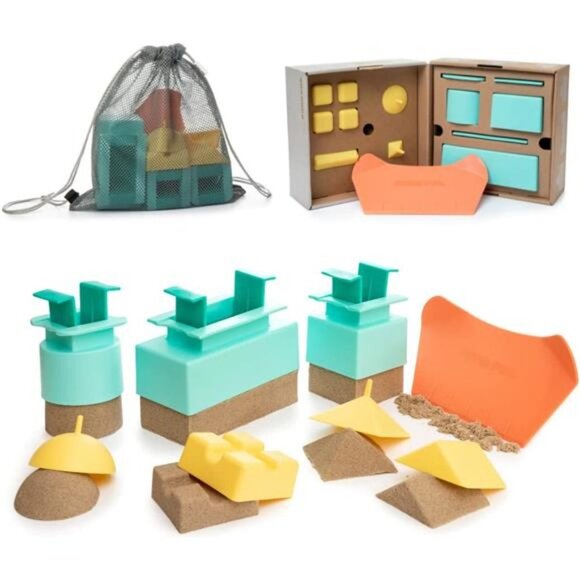 Beach Toys Sand Castle Kit - 9 Pieces Travel-Friendly Beach Sand Toys Set, Snow